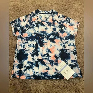 NWT new athleta girl mock neck rashgaurd swim top xxl 16 festival tie dye blue